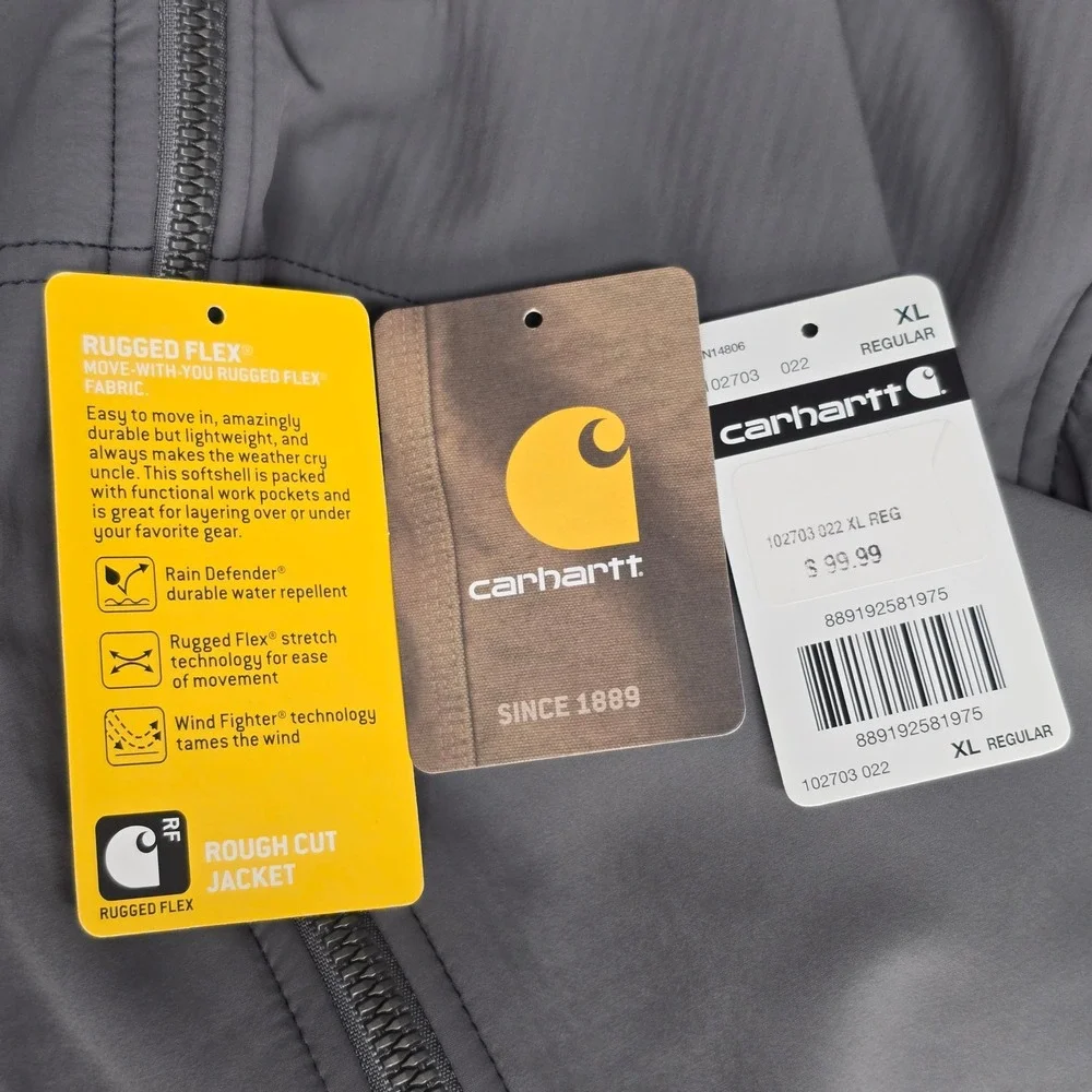 Carhartt Mens XL Gray Rough Cut Soft Shell Jacket Utility‎ Gorpcore Streetwear
